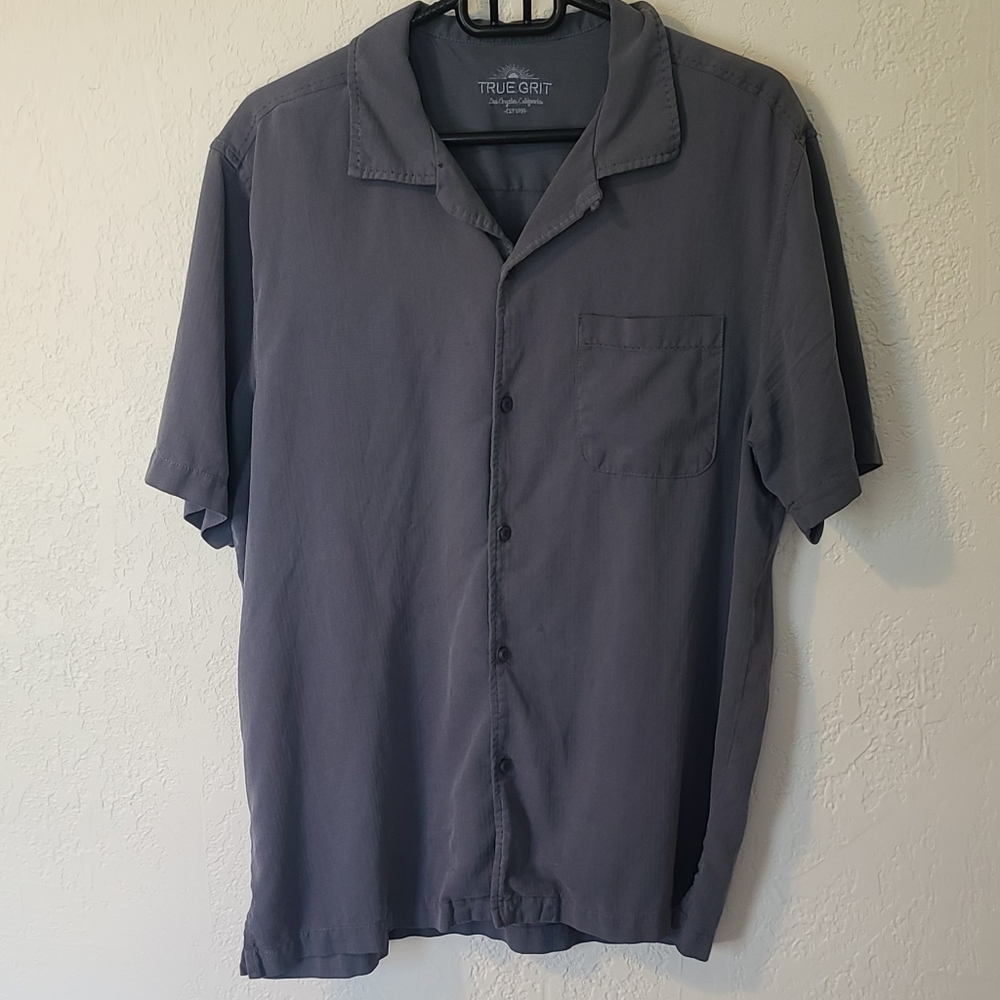 True Grit Short Sleeve Button Up Blue Cabana Shirt